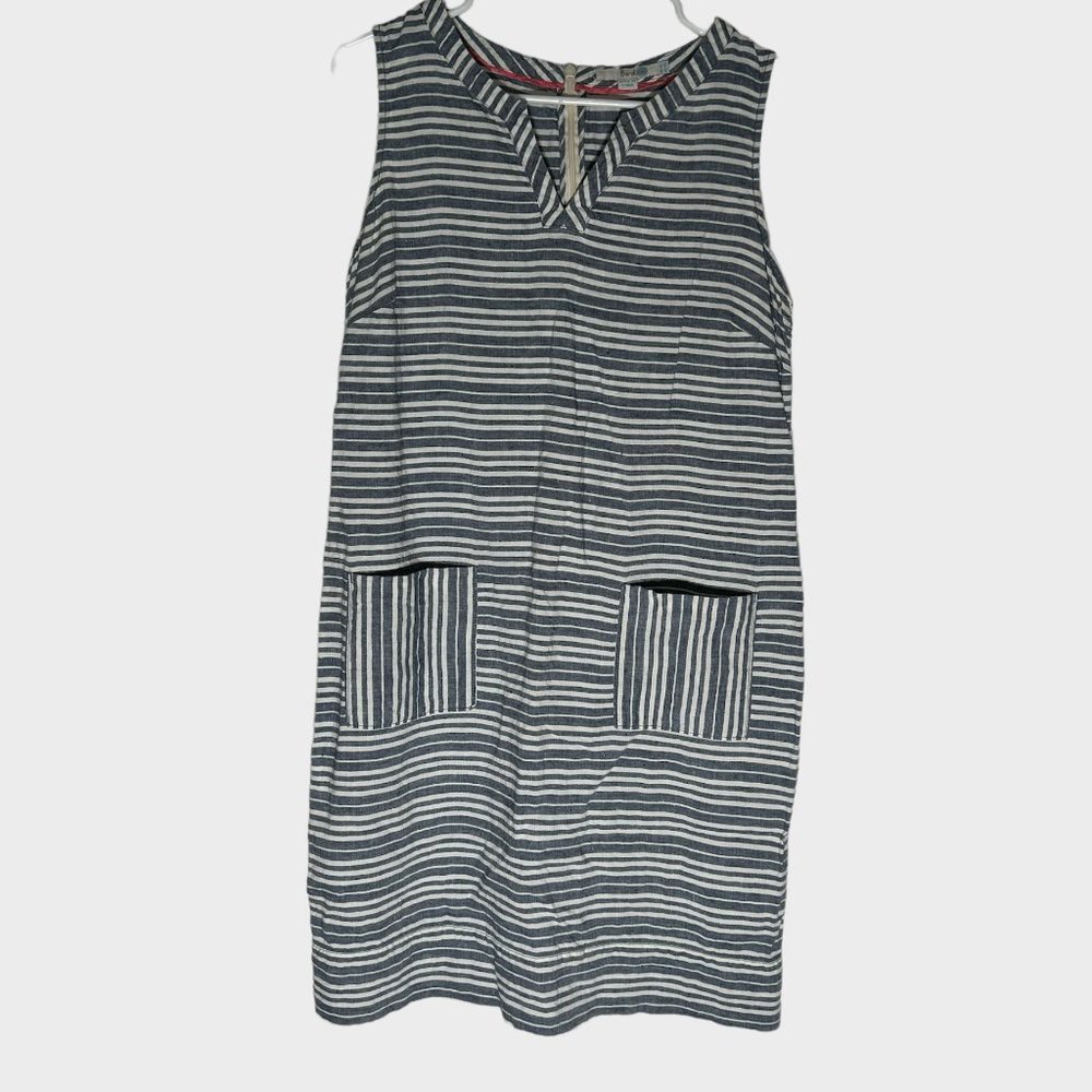 Boden Everyday Linen Shift Dress Stripes with Pockets Size 10L